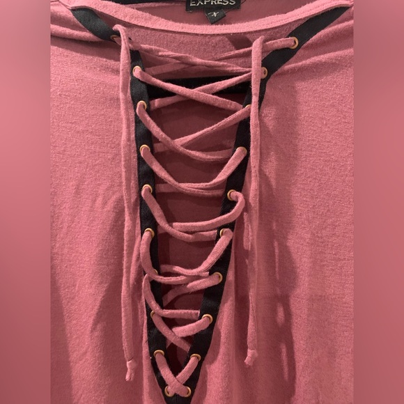 Deep v lace up pink top. Size small. - Picture 3 of 7